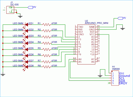 Diagrama de circuito para bússola digital usando Arduino e magnetômetro HMC5883L